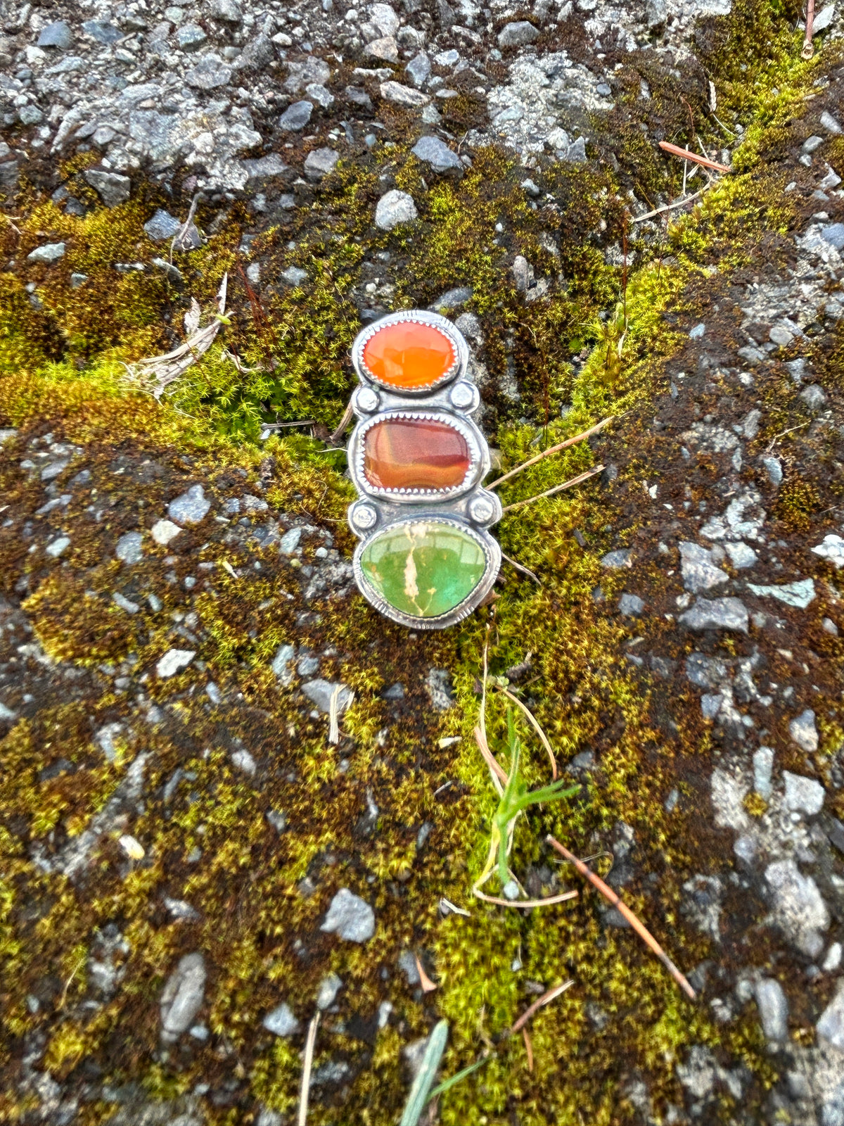 Triple stack Carnelian, Agate & Turquoise Ring