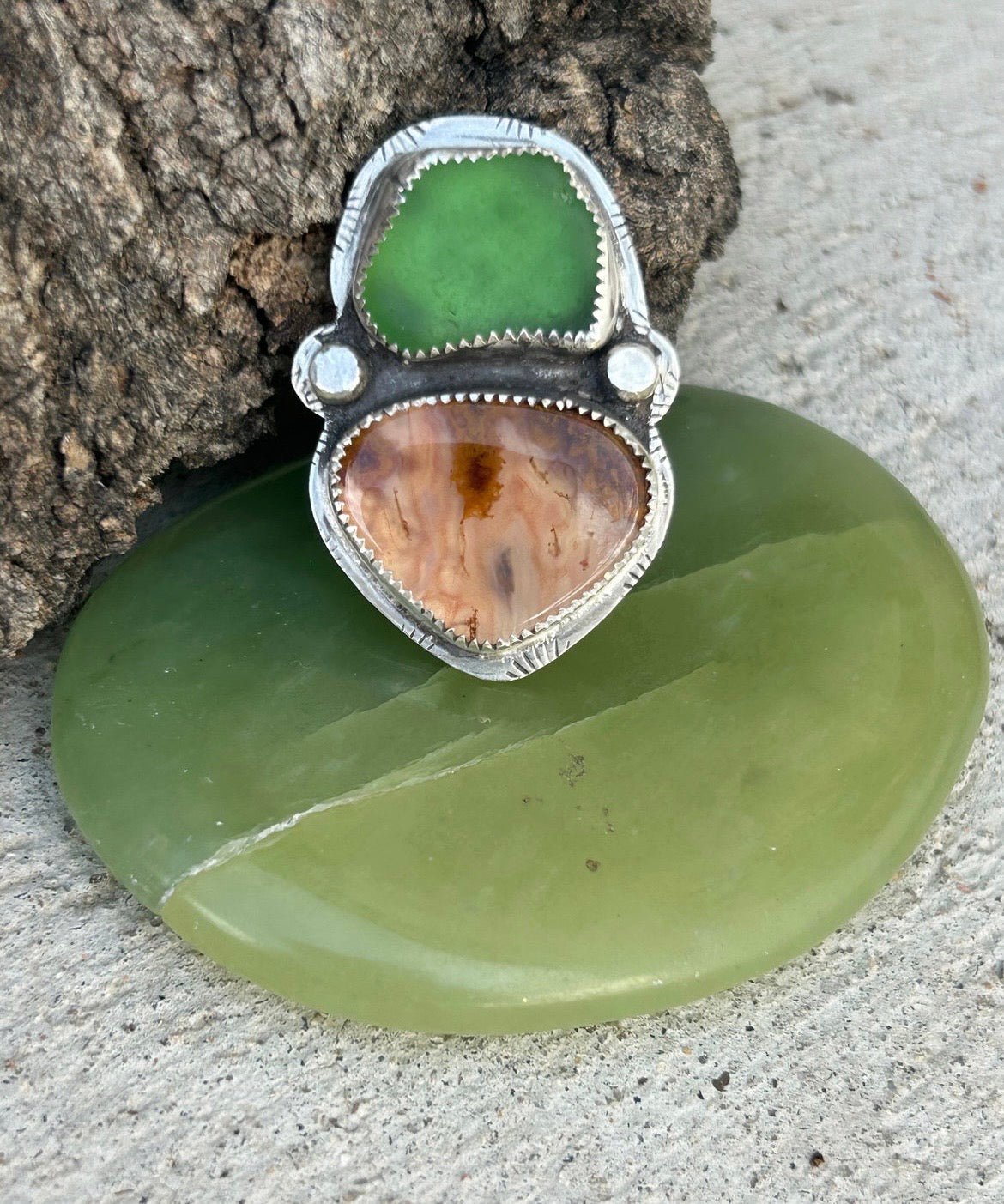 Sea glass & Durango Laguna Agate Ring
