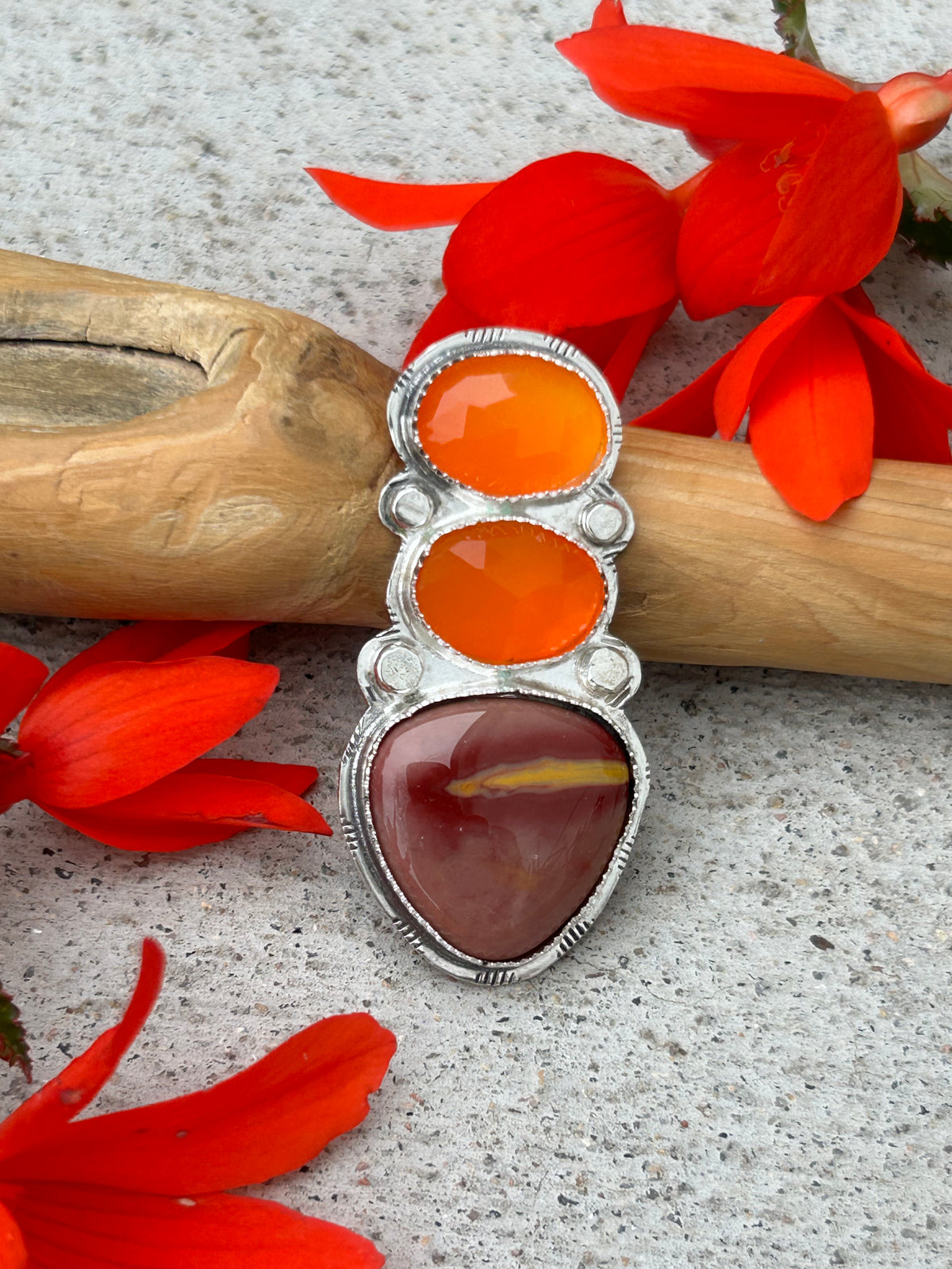Triple Stack Carnelian & Mookite Ring