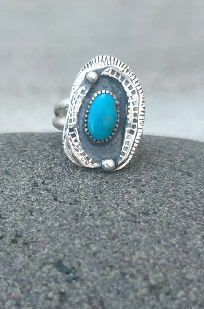 Blue Diamond Turquoise Shadowbox Ring