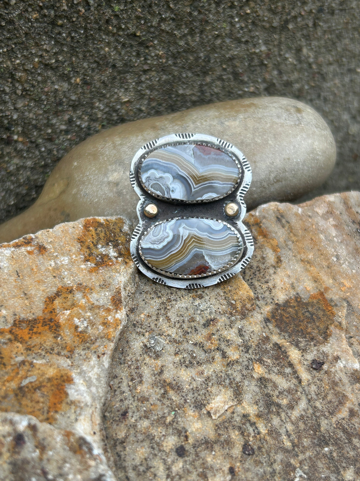 Crazy Lace Agate Gold & Silver Ring