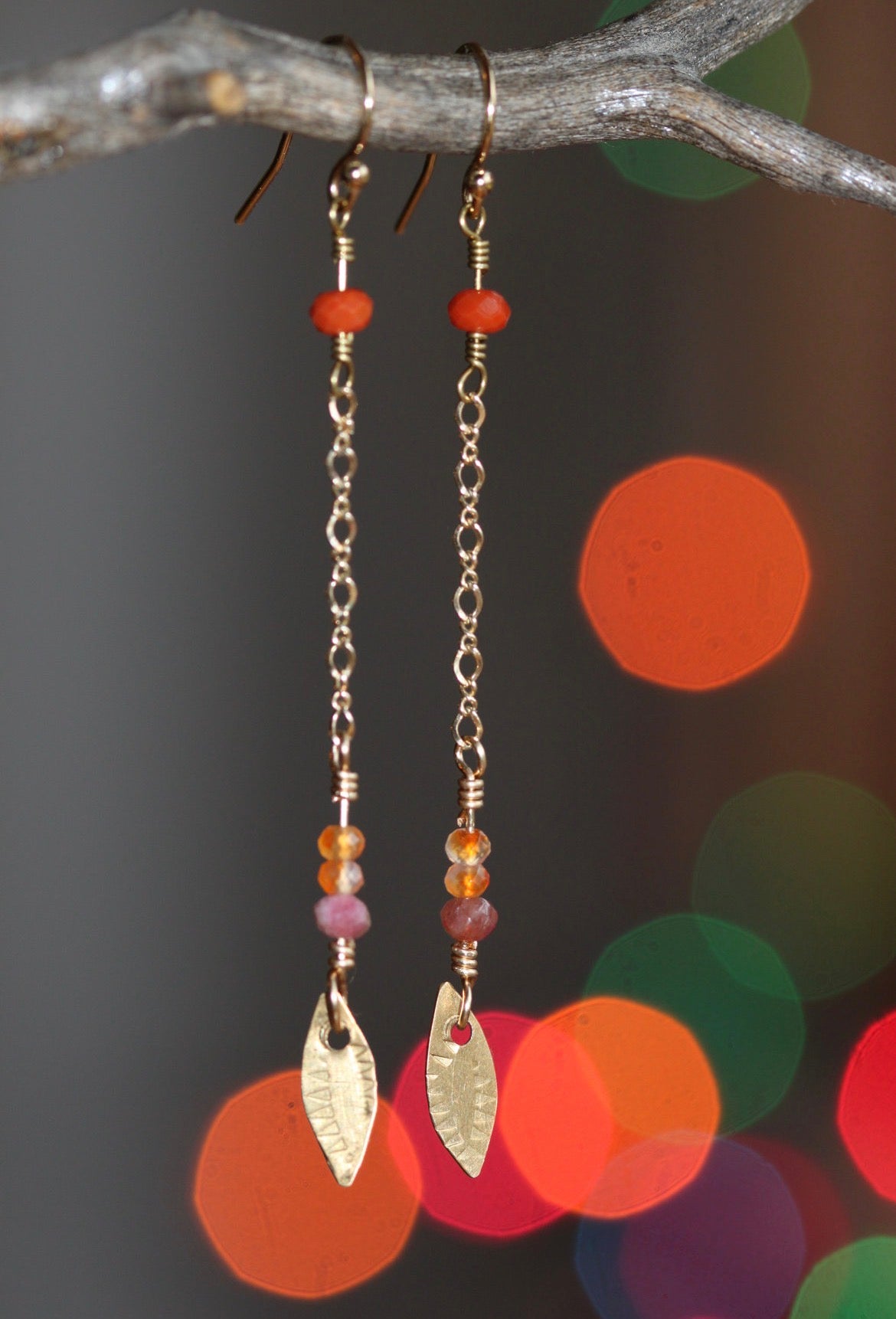 Red Agate Pink Tourmaline Earrings