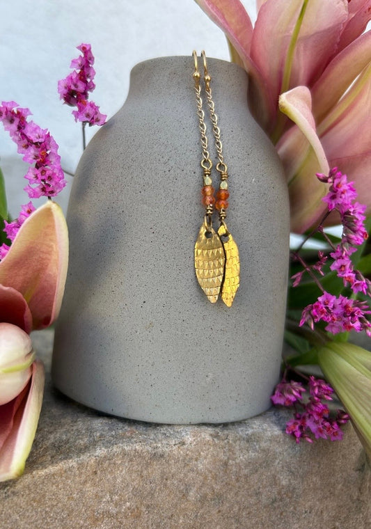 Carnelian & Brass Earrings