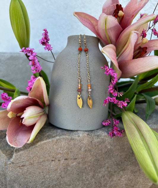 Red Agate Pink Tourmaline Earrings