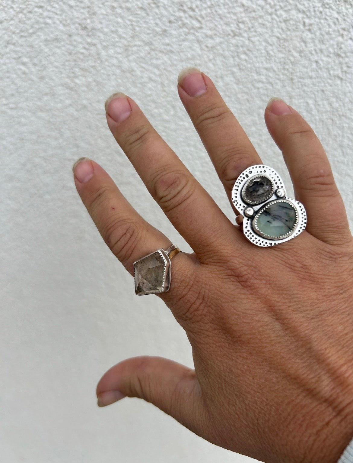 Peruvian Opal & Black Rutilated Quartz Ring