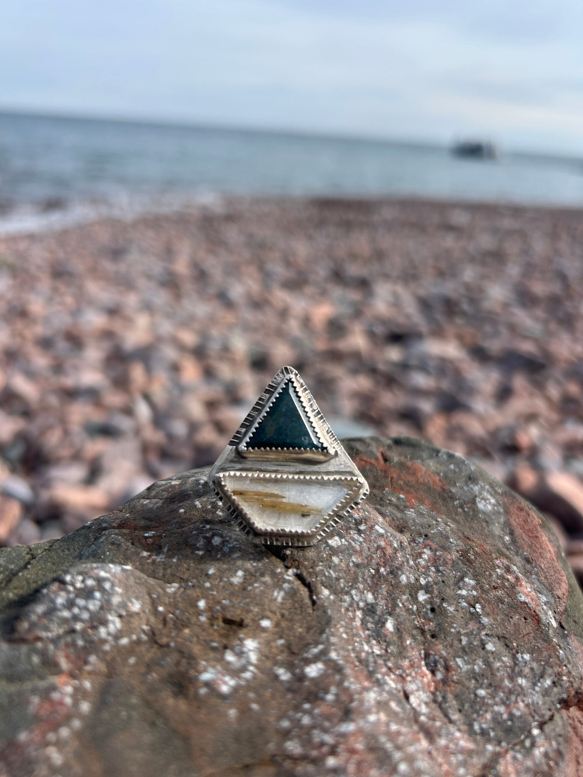 Moss Agate & Rutilated Quartz Superman Ring
