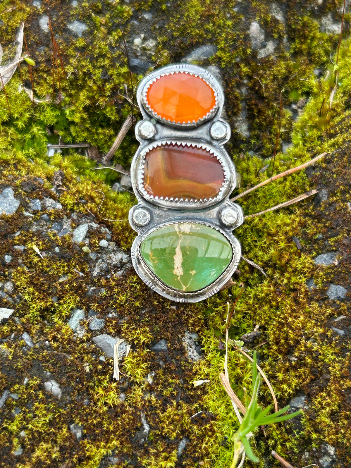 Triple stack Carnelian, Agate & Turquoise Ring
