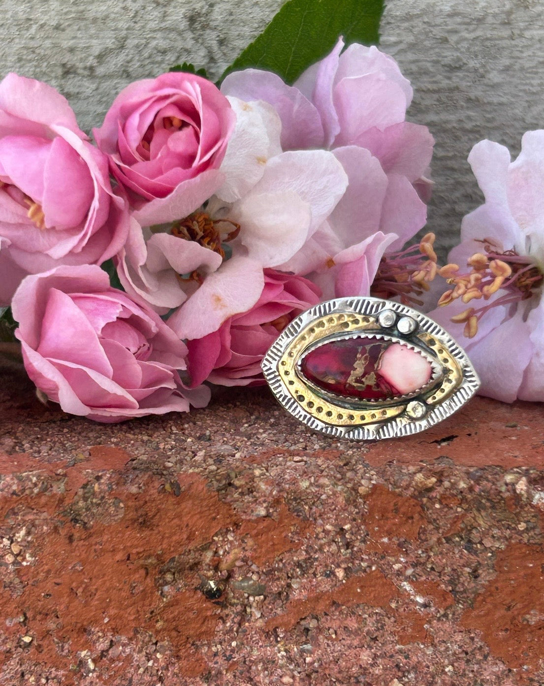 Kingman Red Dahlia Turquoise Ring