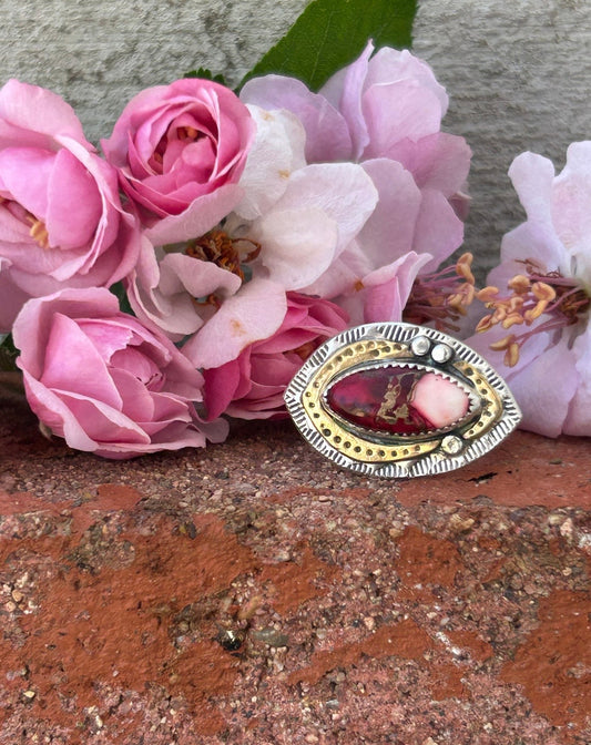 Kingman Red Dahlia Turquoise Ring