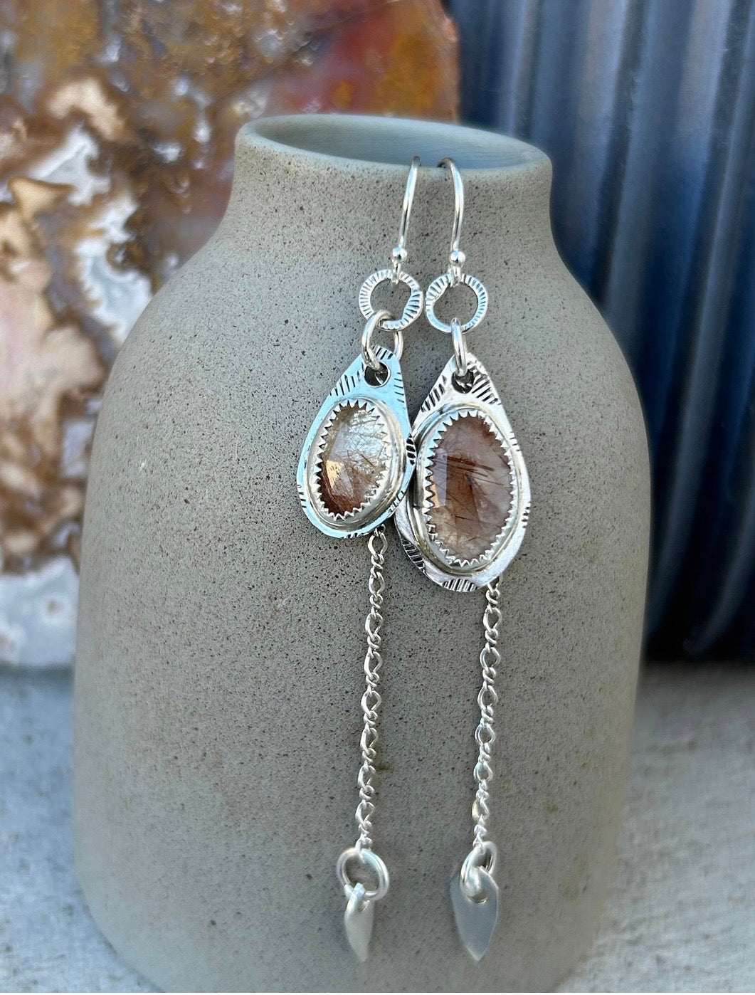 Pink Rutilated Quartz Earrings