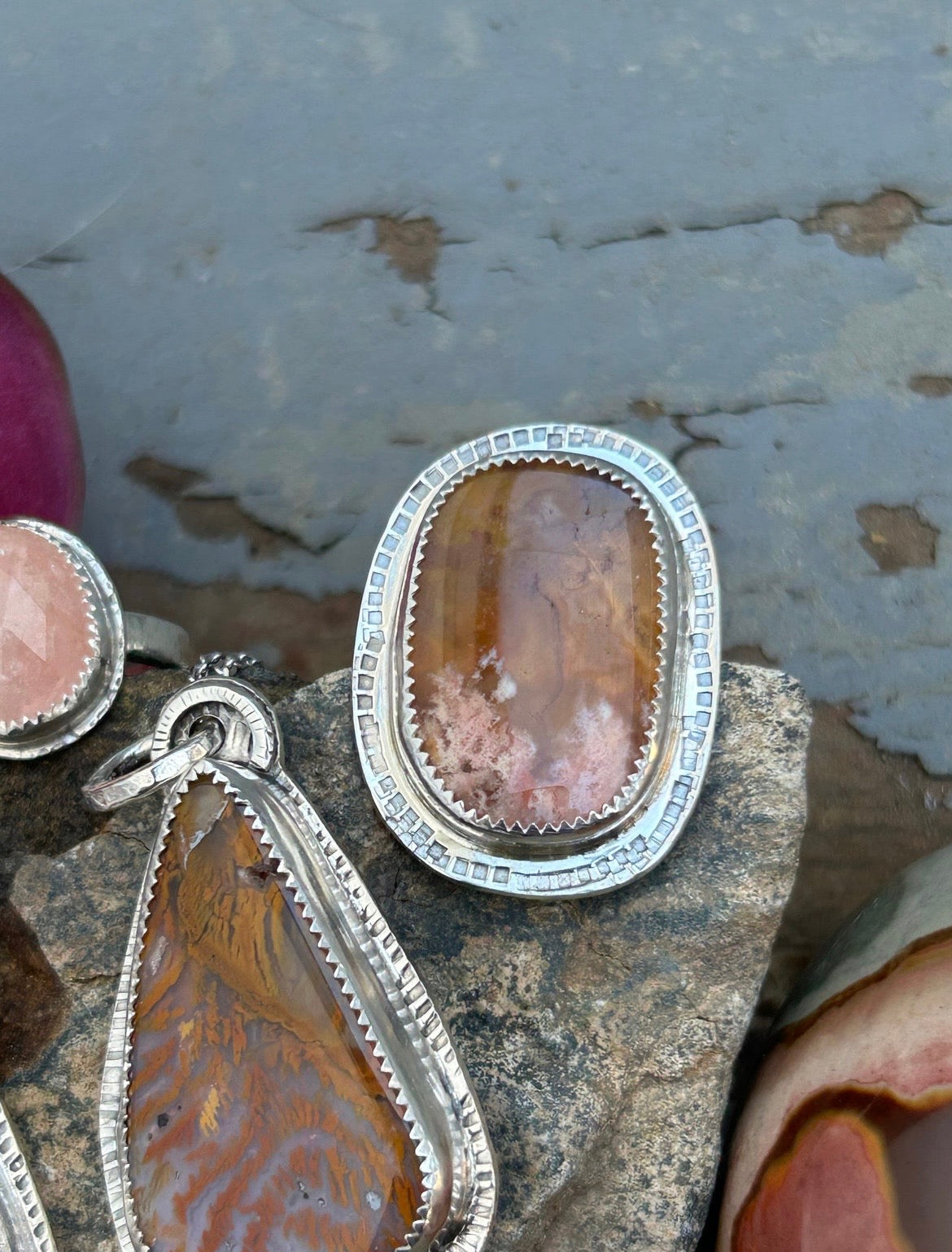 Graveyard Point Plume Agate Ring