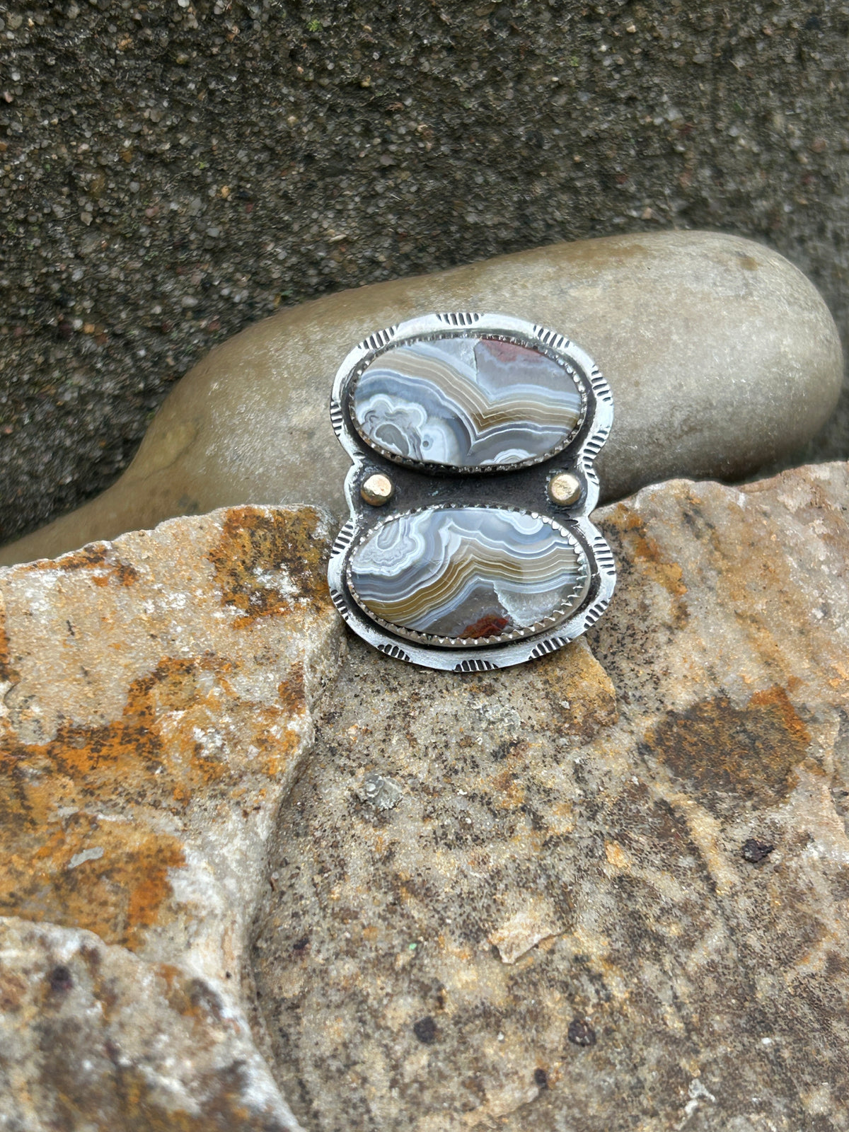 Crazy Lace Agate Gold & Silver Ring