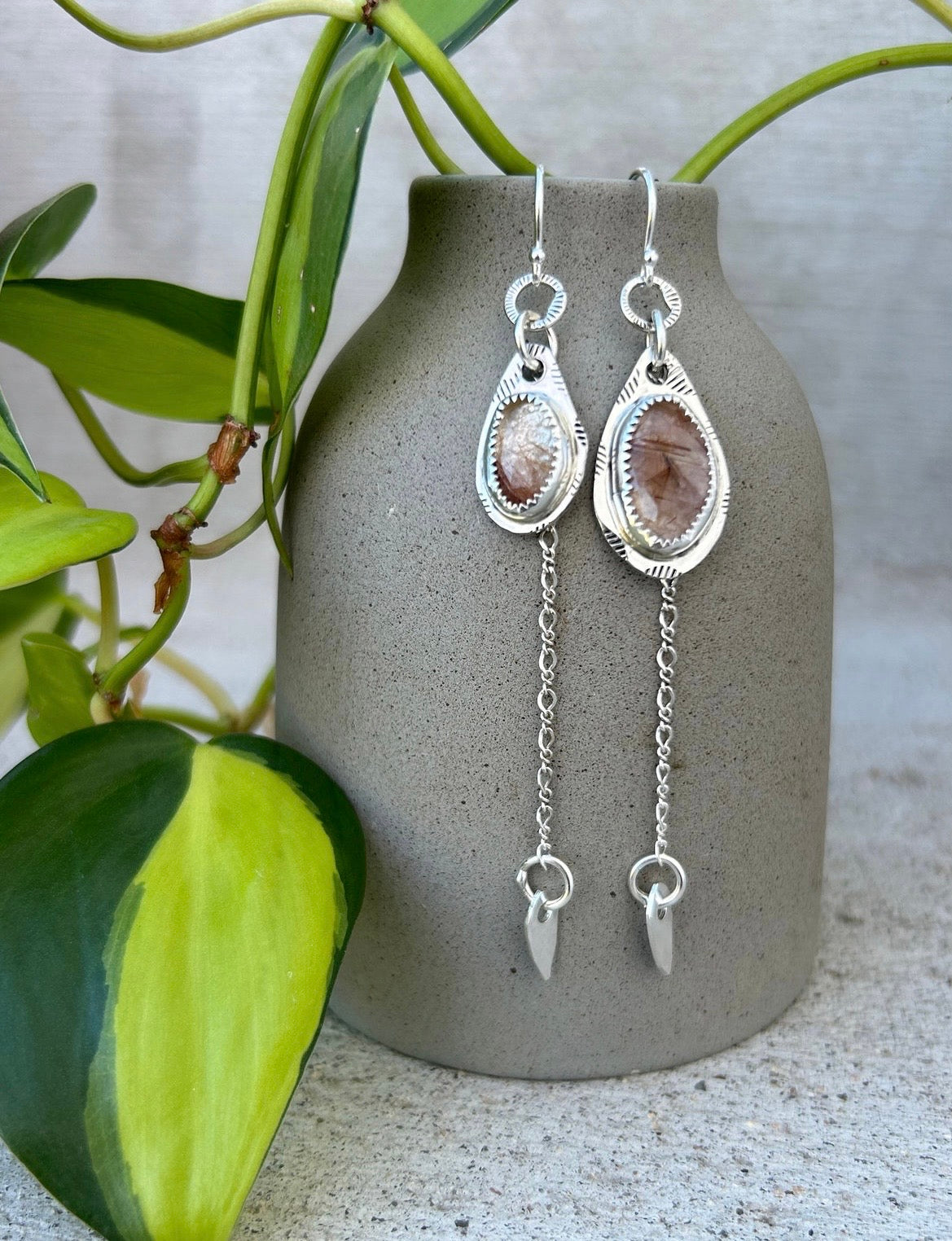 Pink Rutilated Quartz Earrings