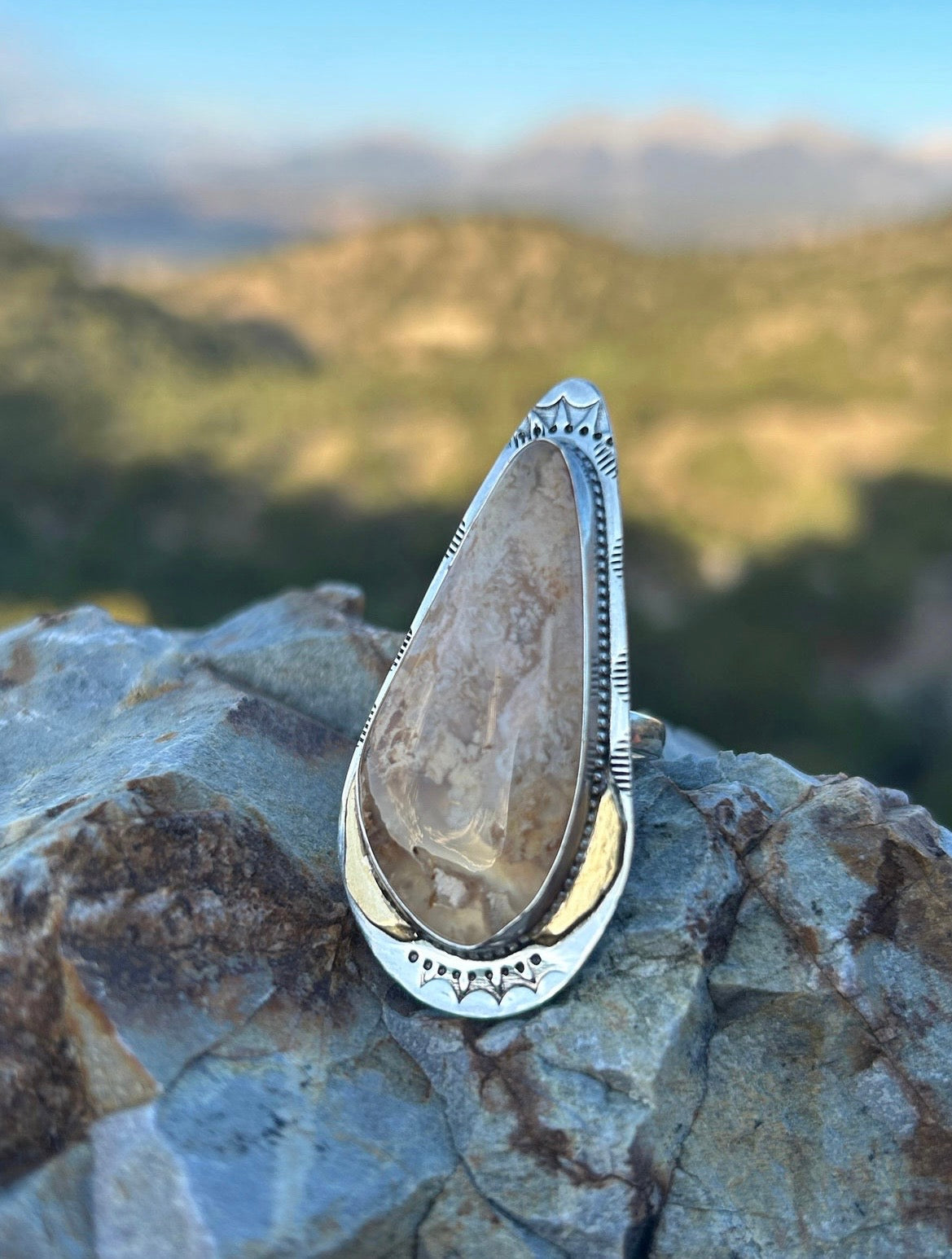 Graveyard Point Plume Agate Ring