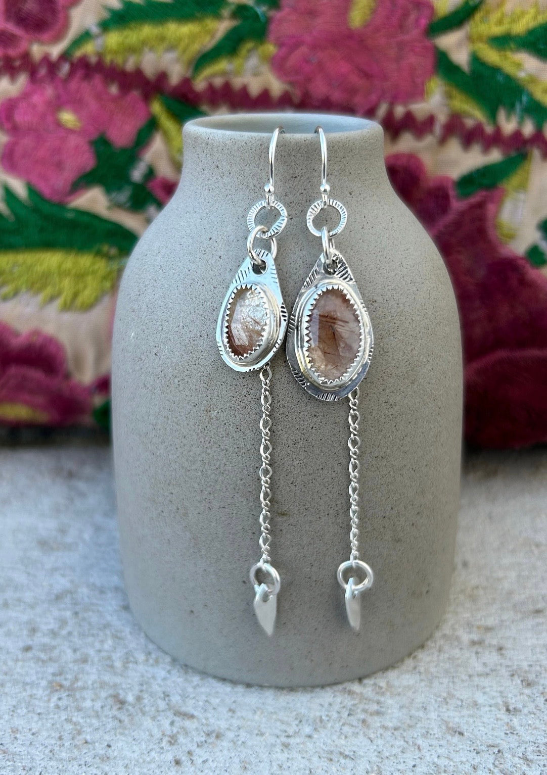 Pink Rutilated Quartz Earrings