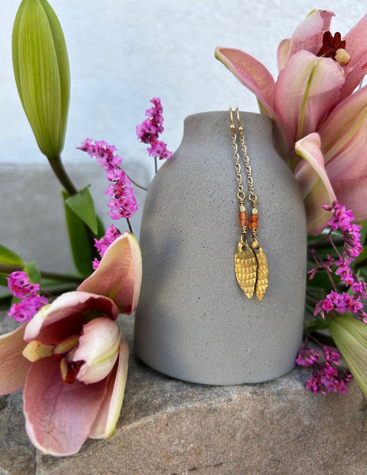 Carnelian & Brass Earrings