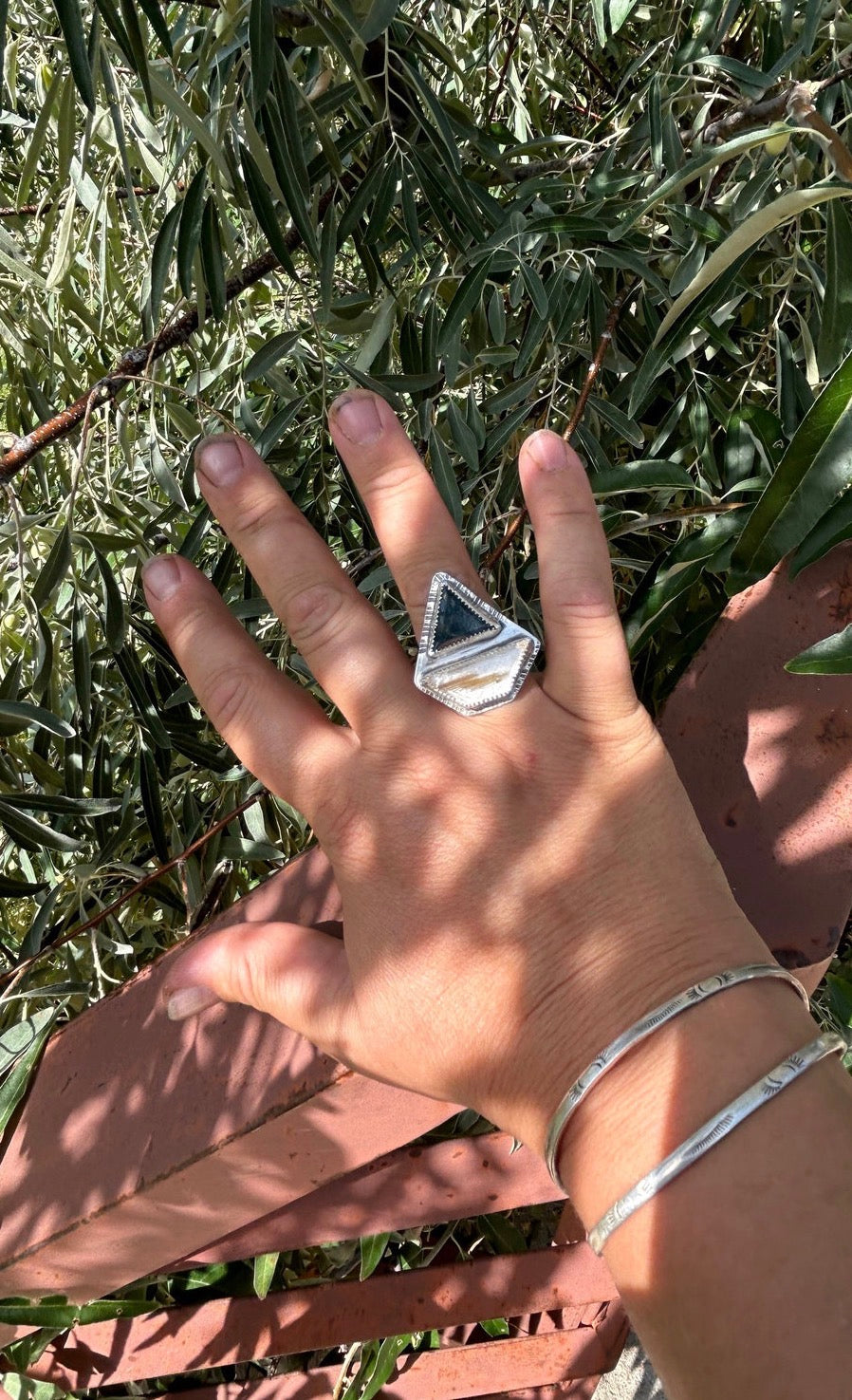 Moss Agate & Rutilated Quartz Superman Ring