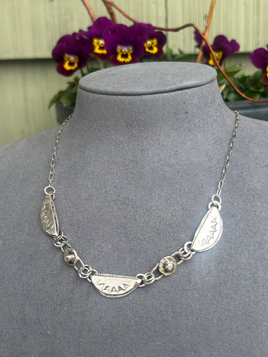 Sterling Silver Bib necklace, thin chain.