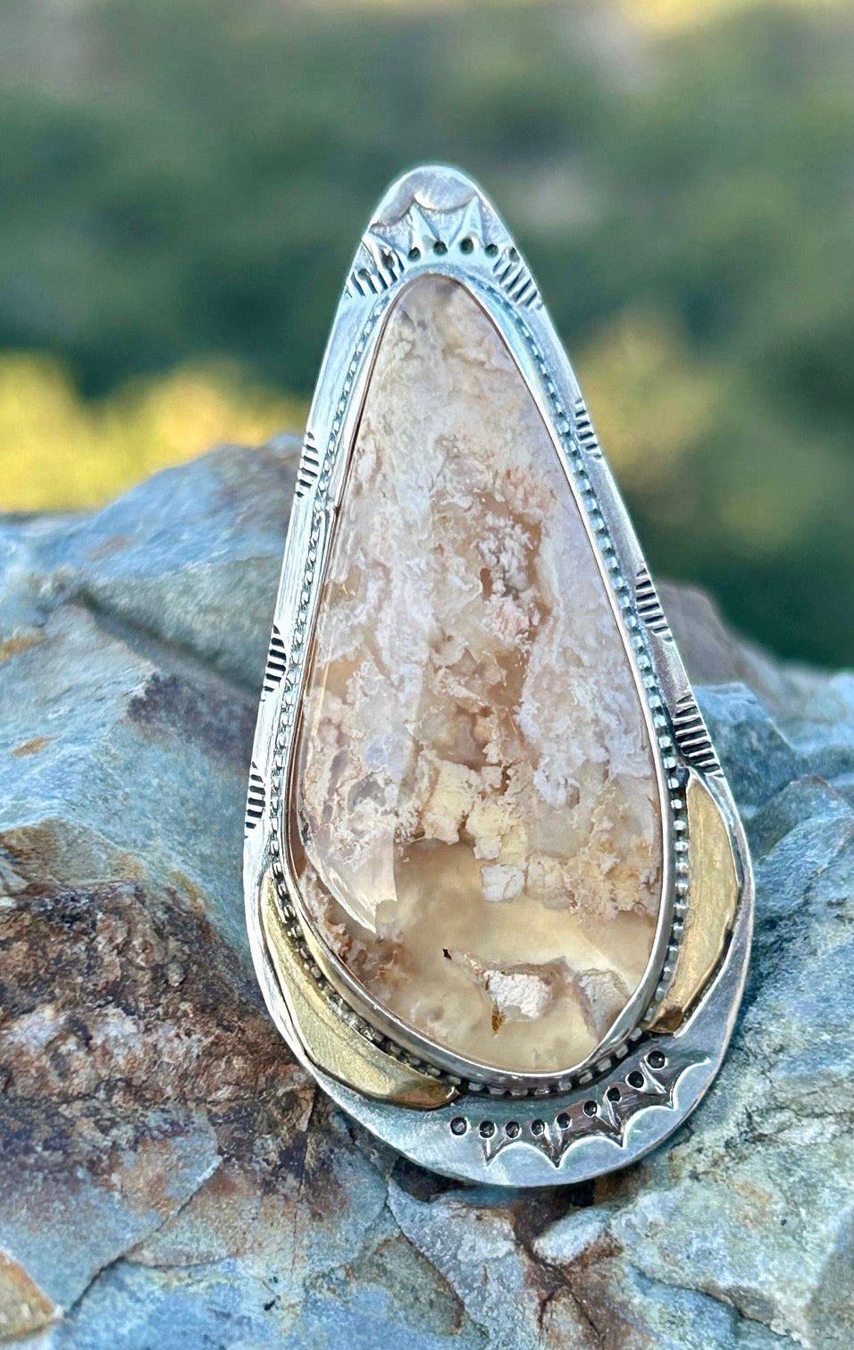 Graveyard Point Plume Agate Ring