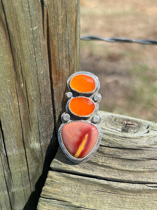 Triple Stack Carnelian & Mookite Ring