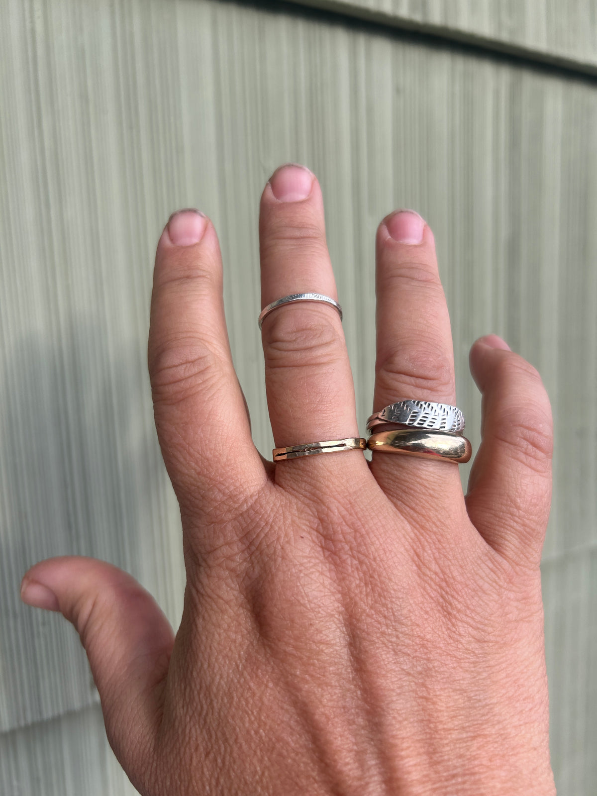 Simple 14k gold hand hammered ring.