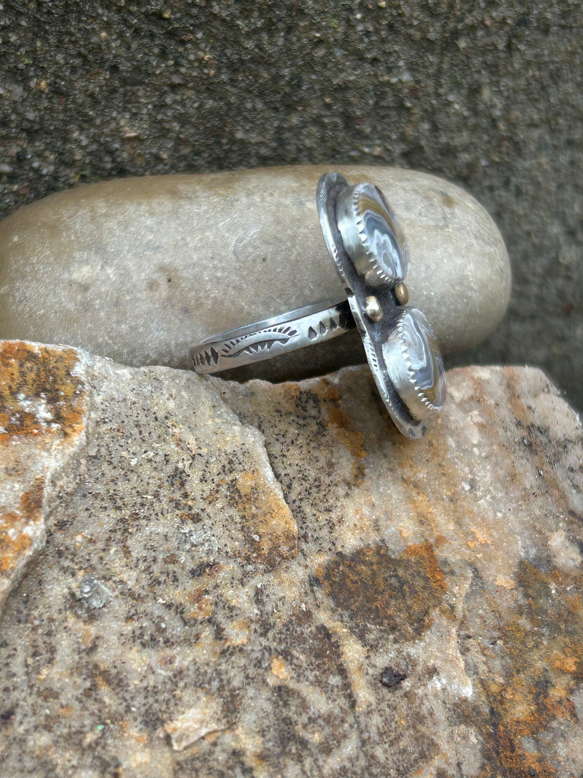 Crazy Lace Agate Gold & Silver Ring