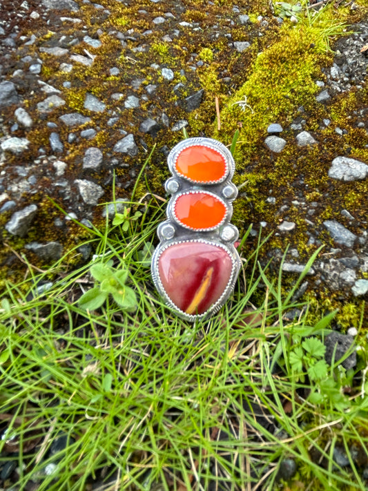 Triple Stack Carnelian & Mookite Ring