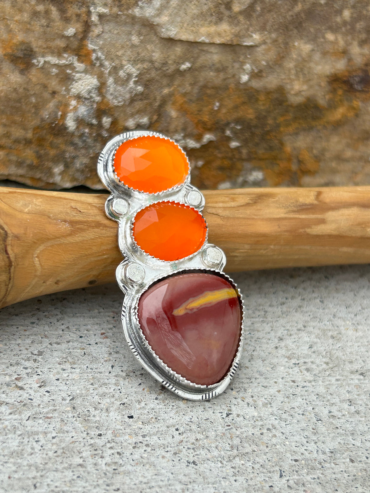 Triple Stack Carnelian & Mookite Ring
