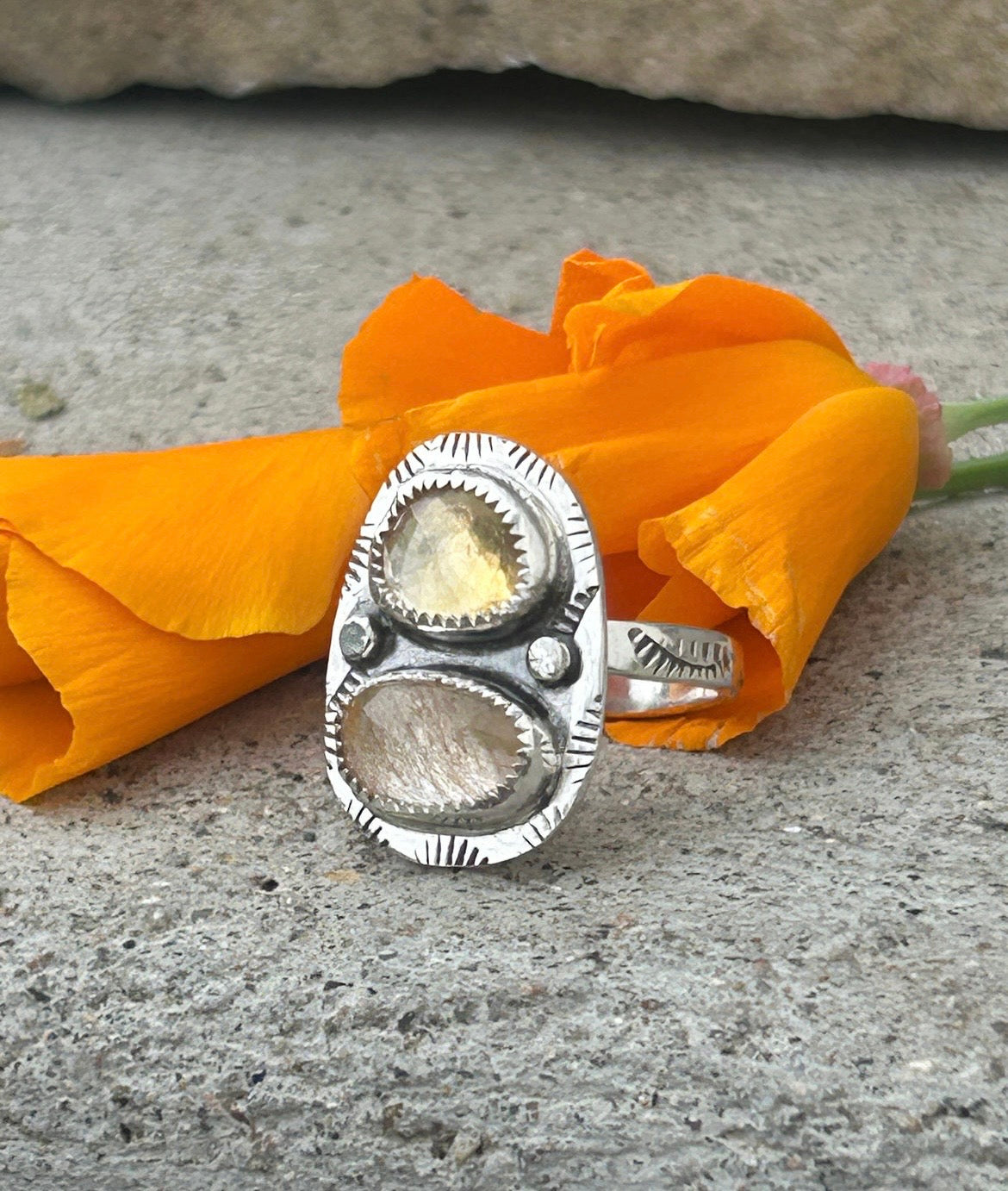 Rutilated Quartz & Citrine Ring