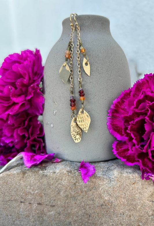 Carnelian, Garnet & Brass Earrings