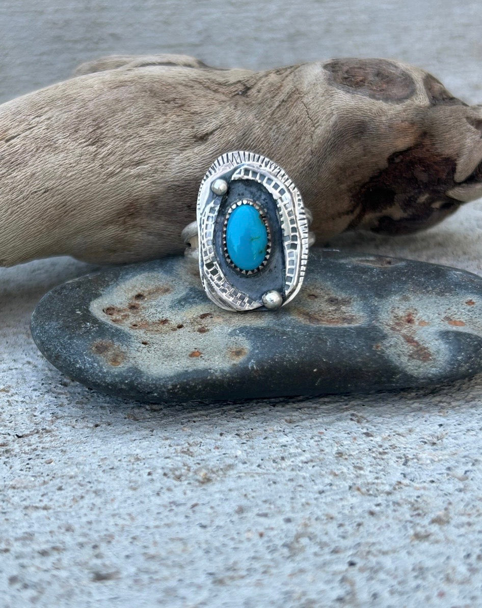 Blue Diamond Turquoise Shadowbox Ring