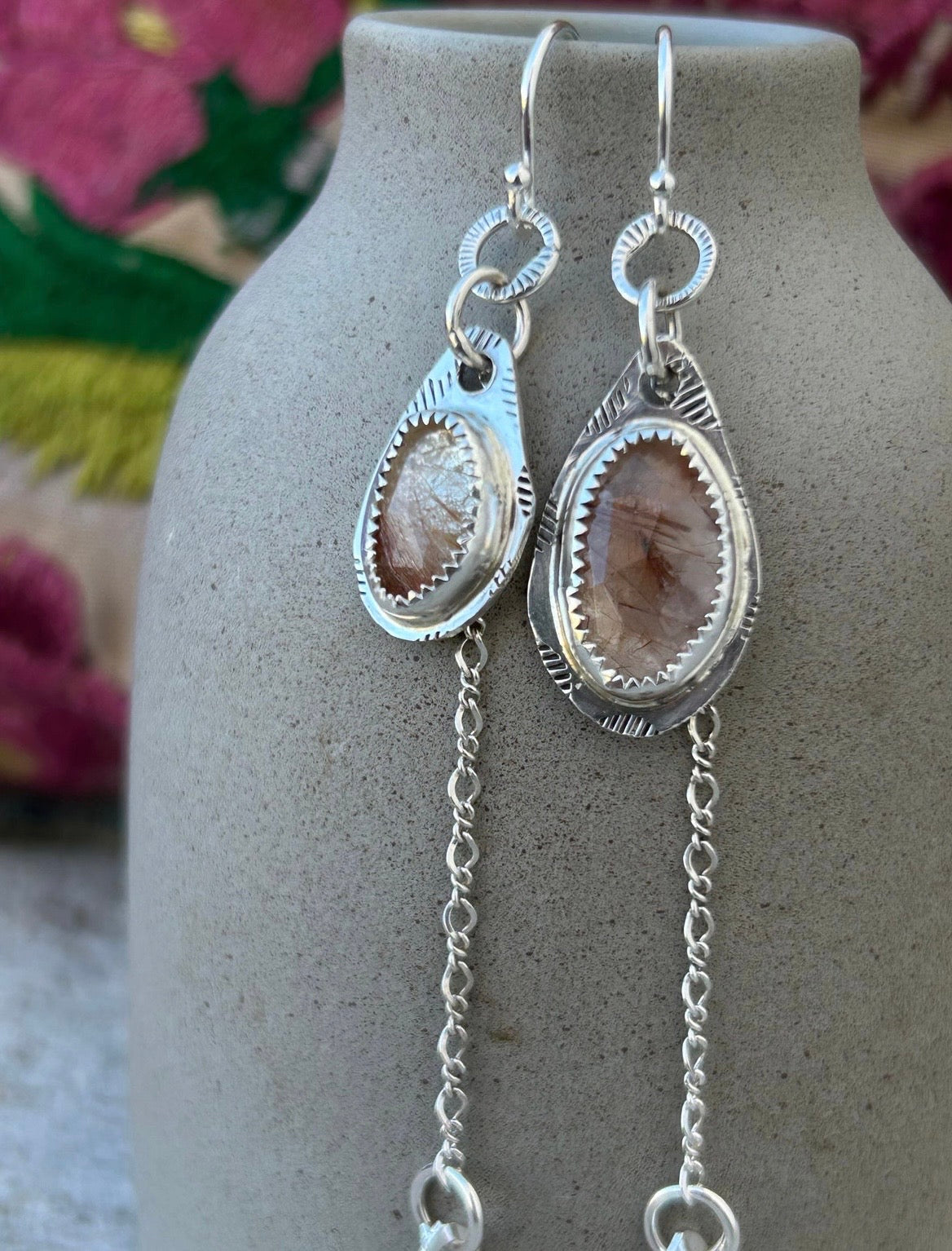 Pink Rutilated Quartz Earrings