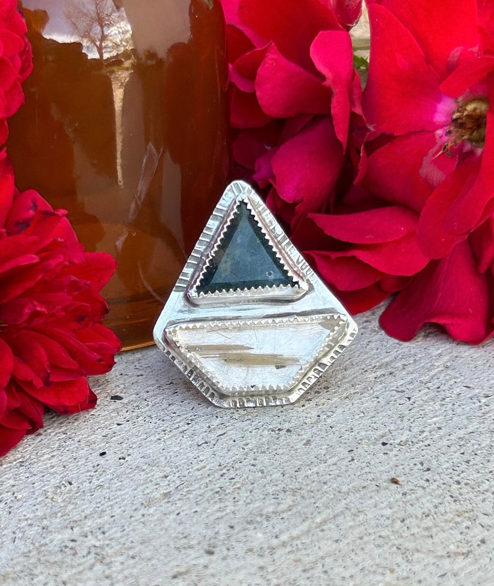 Moss Agate & Rutilated Quartz Superman Ring