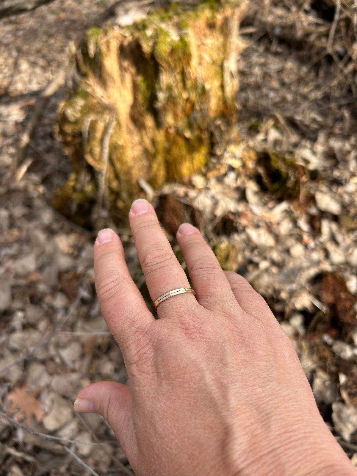 Simple 14k gold hand hammered ring.