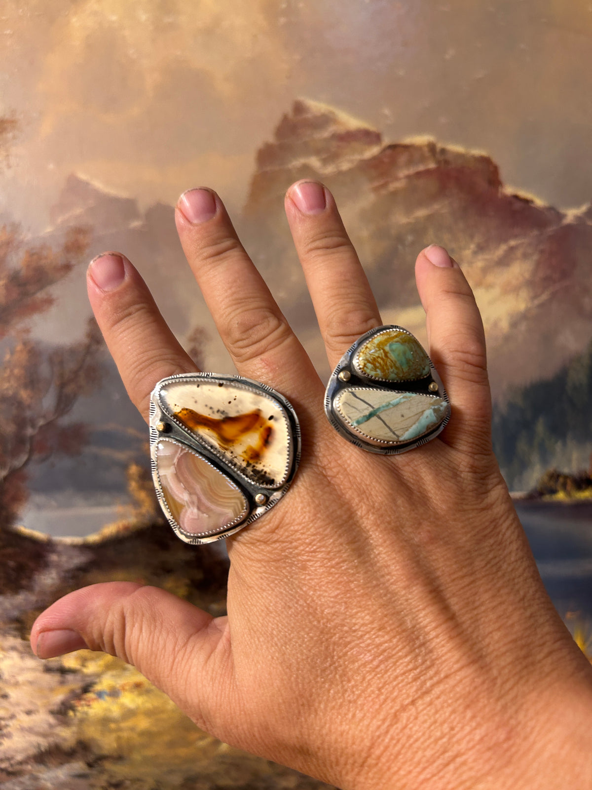 Double Variscite Silver & 14k Gold details Ring
