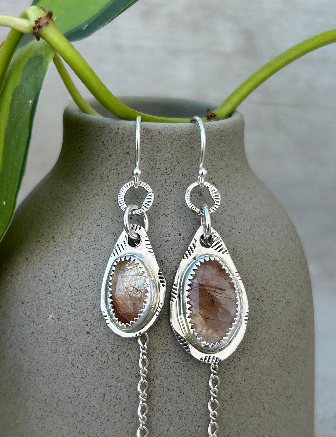 Pink Rutilated Quartz Earrings