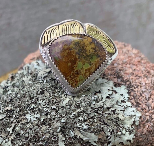 Turquoise & Brass Triangle Ring.
