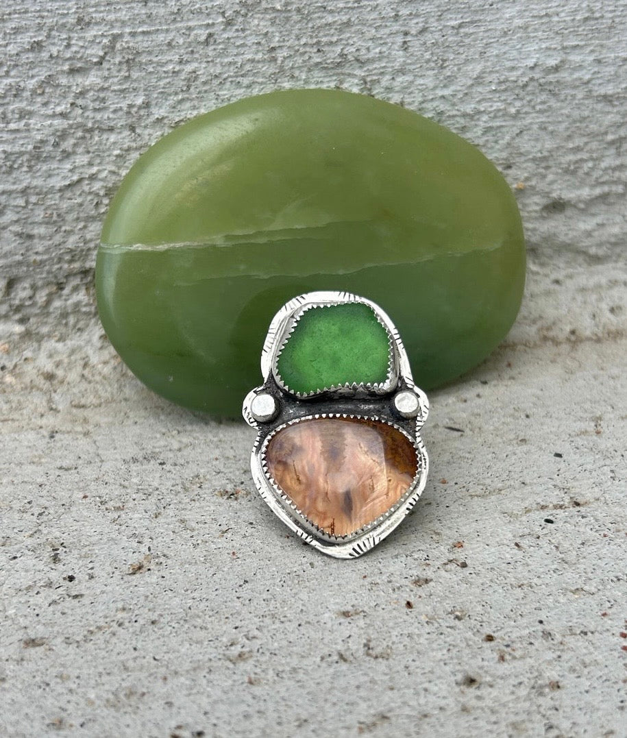 Sea glass & Durango Laguna Agate Ring
