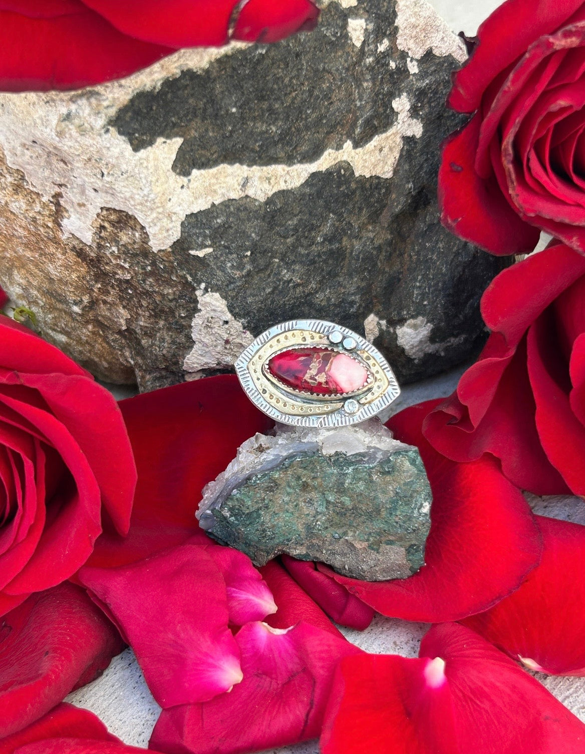 Kingman Red Dahlia Turquoise Ring