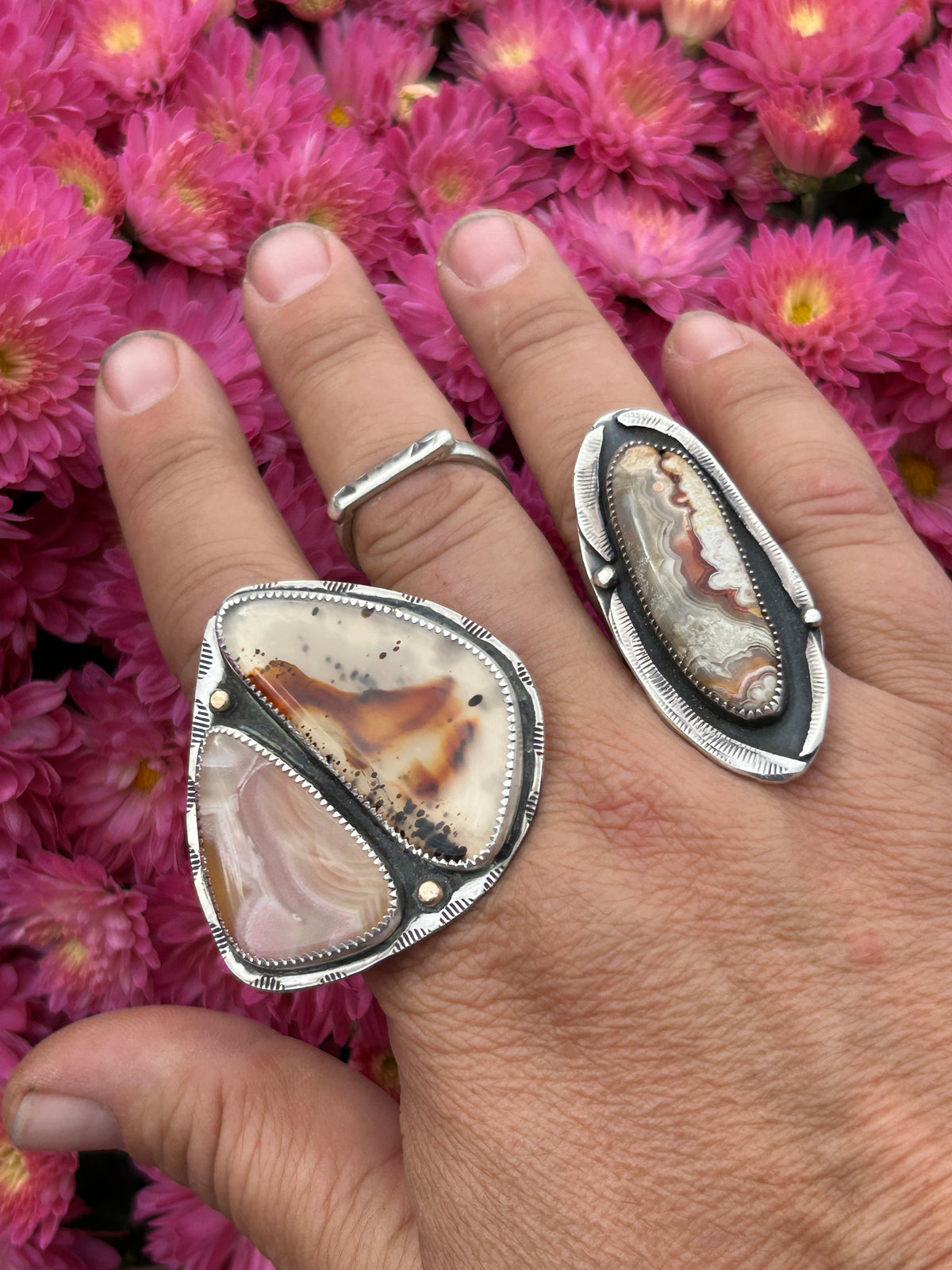 Sunrise, sunset sterling rings.