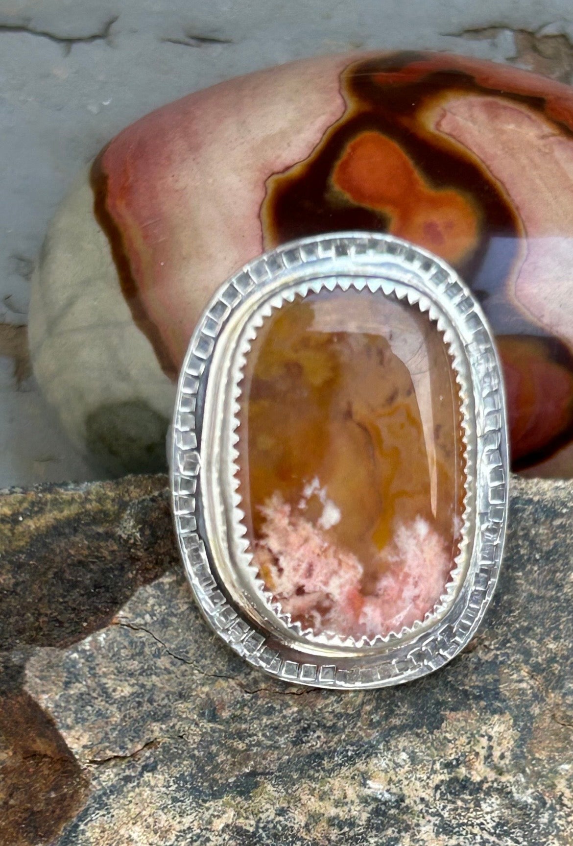 Graveyard Point Plume Agate Ring