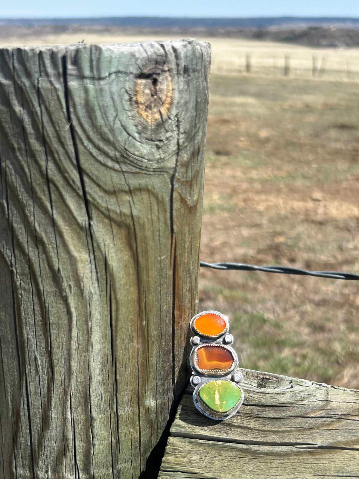 Triple stack Carnelian, Agate & Turquoise Ring