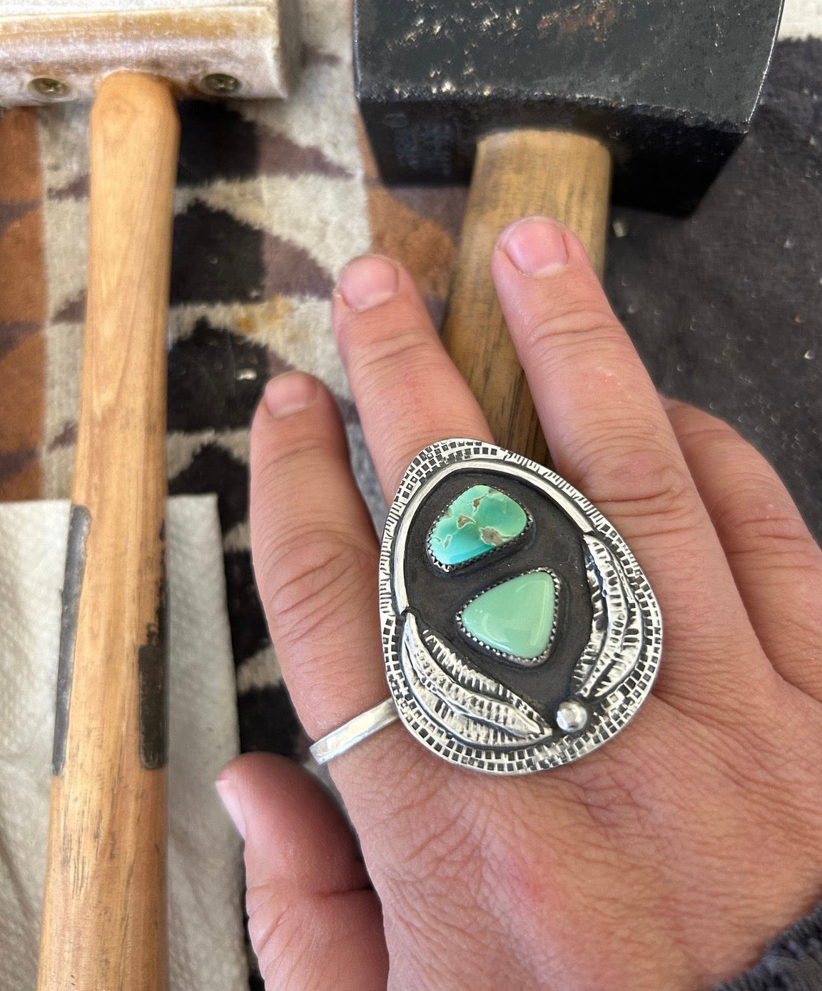 Lucin & Royston Double Turquoise Shadowbox Ring