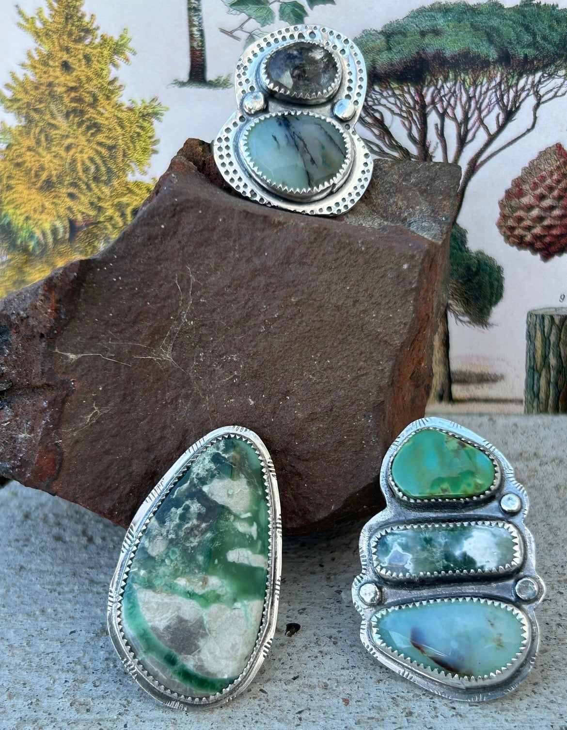 Peruvian Opal & Black Rutilated Quartz Ring