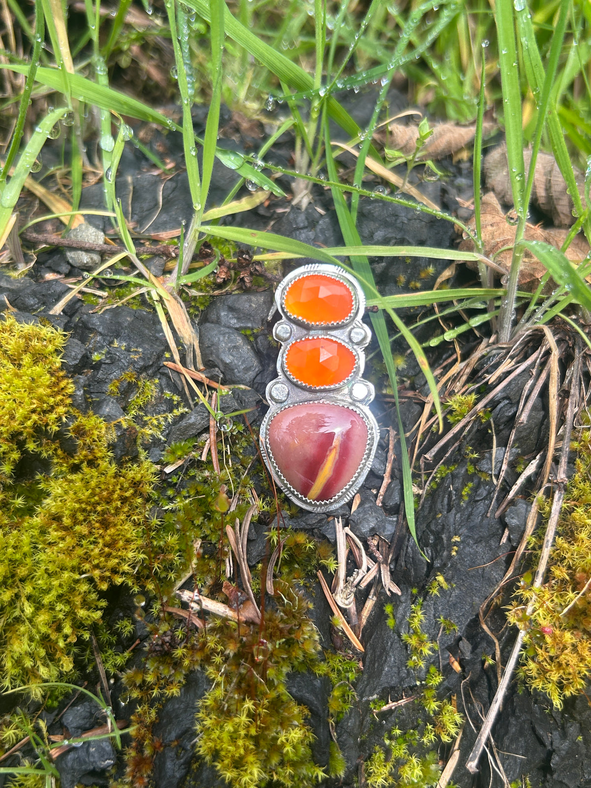 Triple Stack Carnelian & Mookite Ring