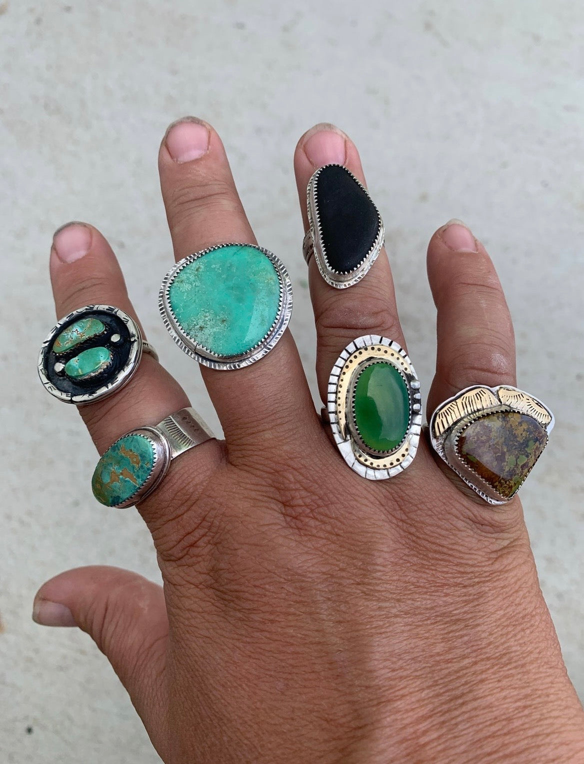 Turquoise & Brass Triangle Ring.