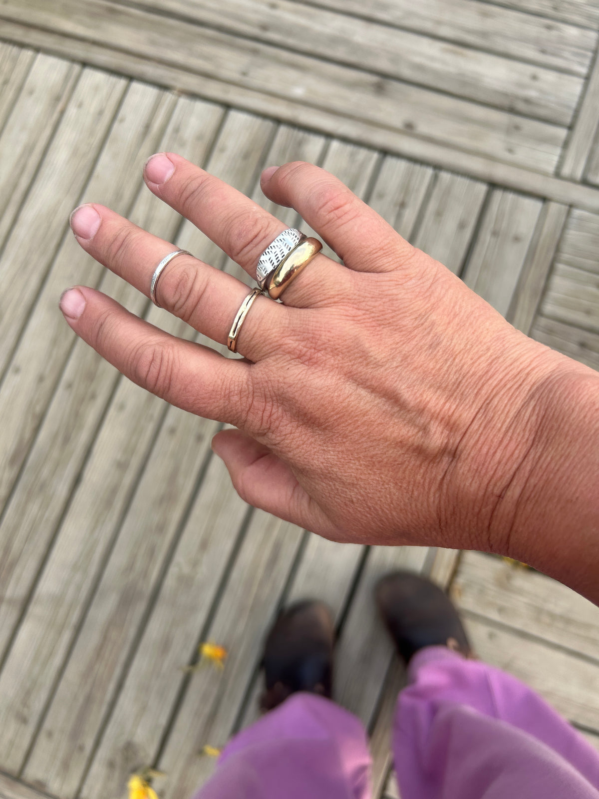 Simple 14k gold hand hammered ring.