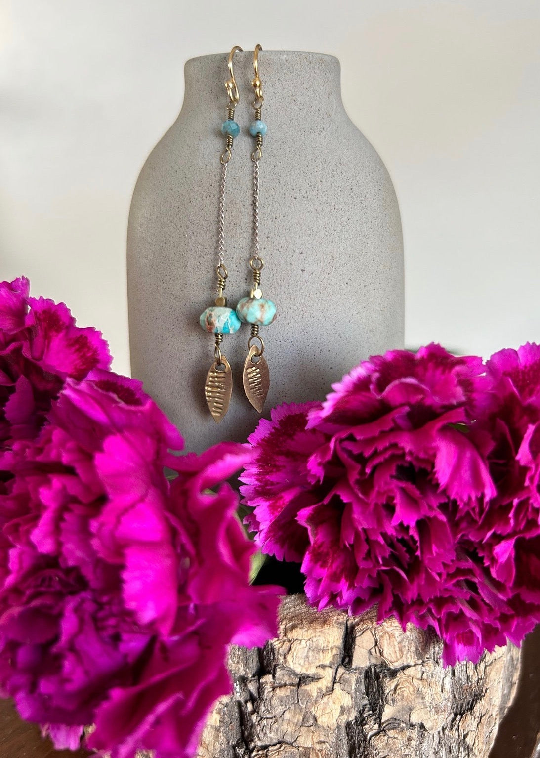 Hand stamped Turquoise & Apatite Earrings-old school style.