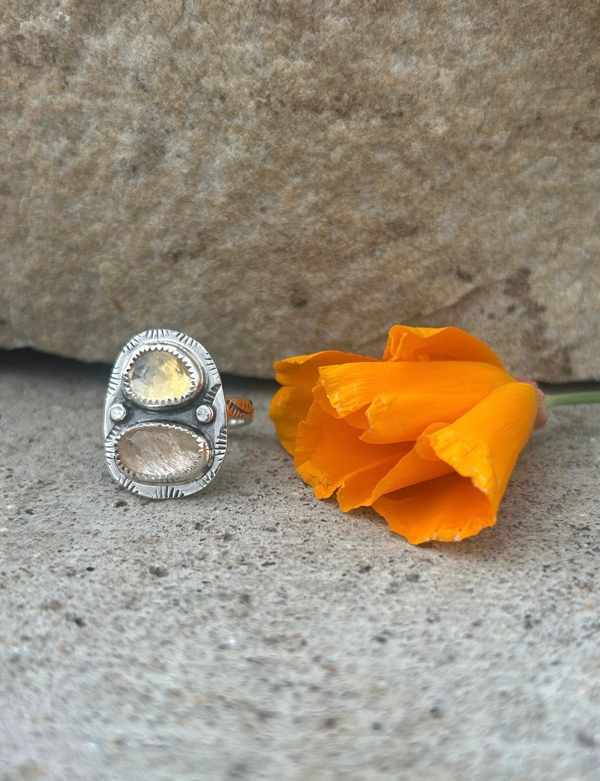 Rutilated Quartz & Citrine Ring