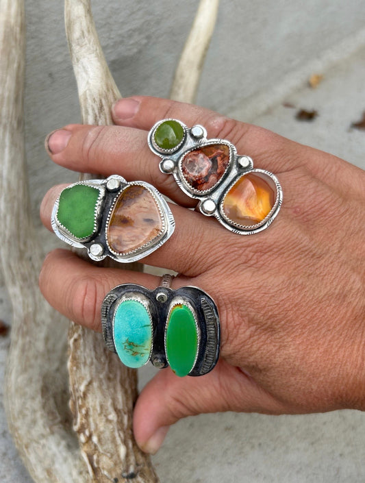 Sea glass & Durango Laguna Agate Ring